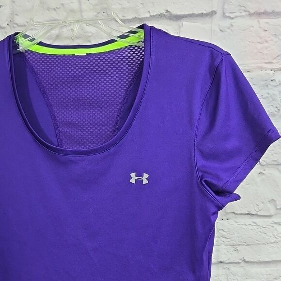 Under Armour Women's Tech Mesh Jersey Tee Shirt Crew-Neck Purple Loose Heat Gear - Picture 4 of 8